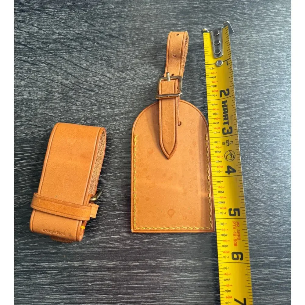 Authentic‎ Louis Vuitton Vachetta Leather Name Luggage Tag And Poignet Set SN222